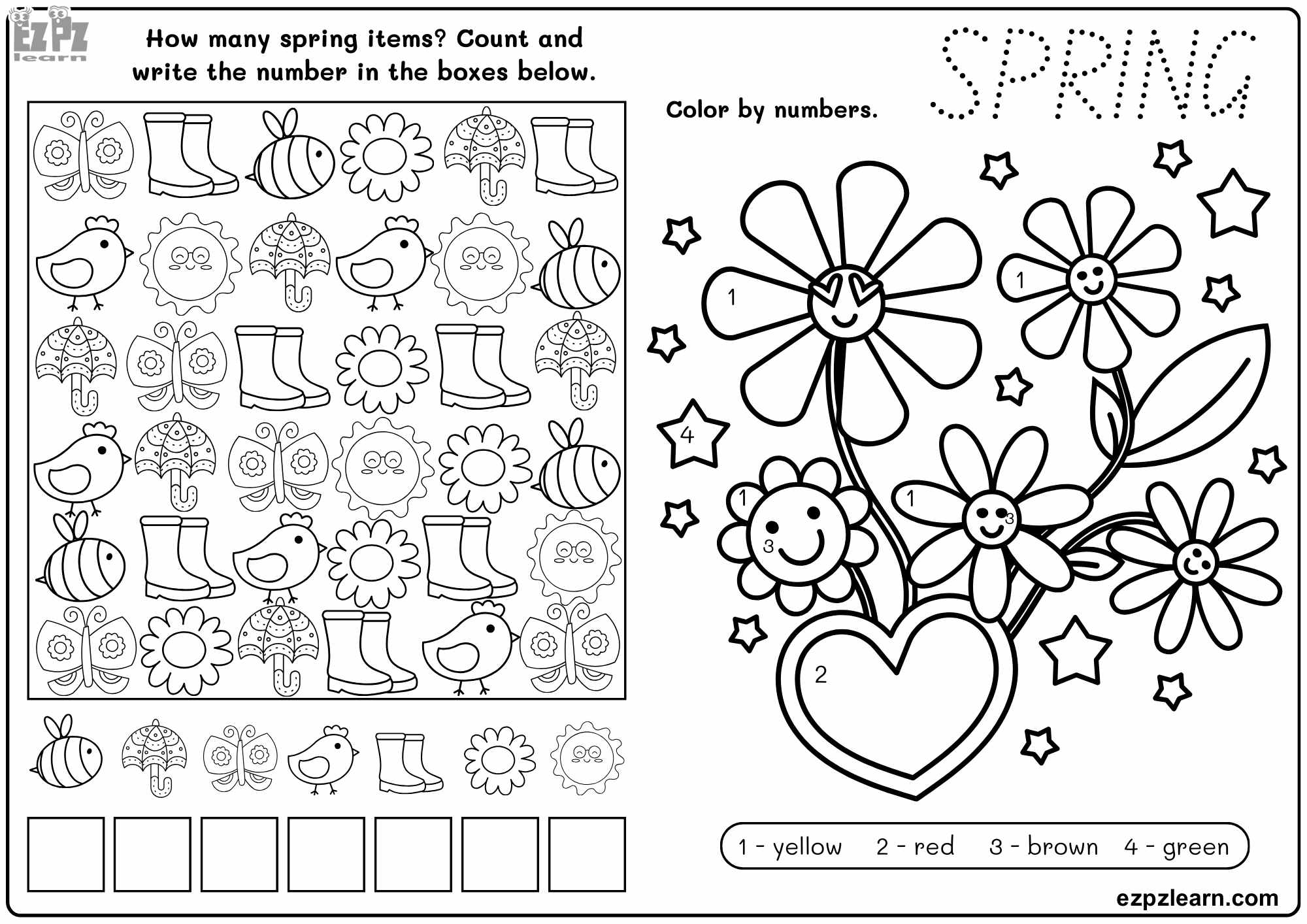 Spring color by numbers. I spy find, count and color activity. Free PDF ...